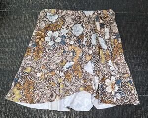 Size XL Earthbound Brown & Teal Bohemian Floral Asymmetrical Ruffle Flare Skirt